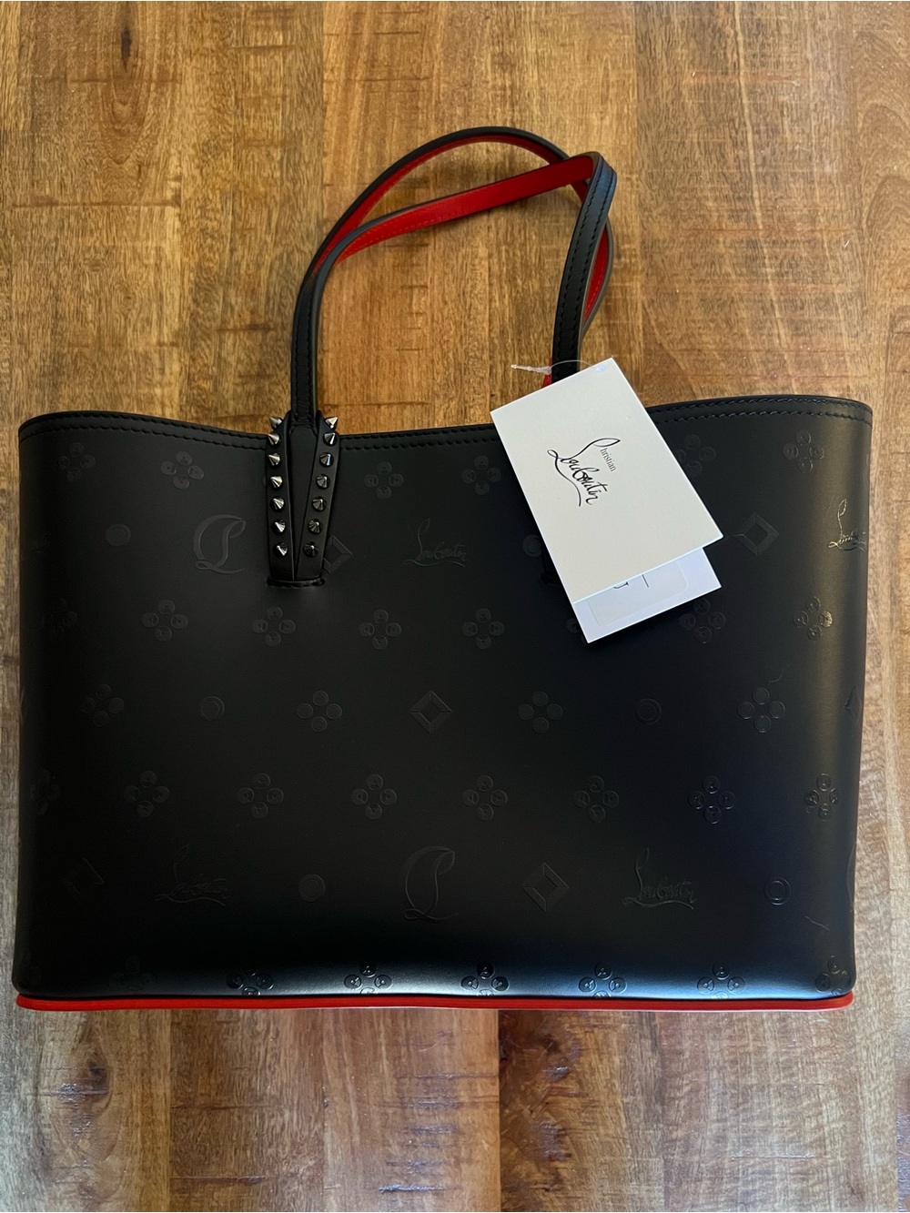Authentic New Christian Louboutin Black/Red Cabata Loubinthesky Leather Tote